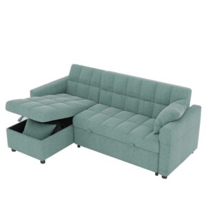 Sectional Sleeper Sofa Couch with Pull Out Bed, Sofa Bed with Storage Chaise for Living Room, Convertible L-Shaped Couch 3 Seat with Pillows (Green)