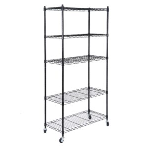 zeny 5-shelf heavy duty shelving storage unit with casters, metal organizer wire rack for kitchen, office, garage, black