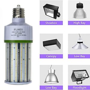 FLWEII LED Corn Light Bulb, 208-480V 100W E39 Mogul Base 5000K,14000 LM Replacement 400W HPS/MH for Indoor Outdoor Garage Warehouse Factory Backyard