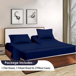 SGI Split King Sheet Set for Adjustable Bed 100% Egyptian Premium Cotton 600Thread Count Sheets for Sleep Number Bed 15" Deep Pocket 5 Pc Set with 2 Twin XL Fitted Sheets Breathable Luxury- Navy Blue