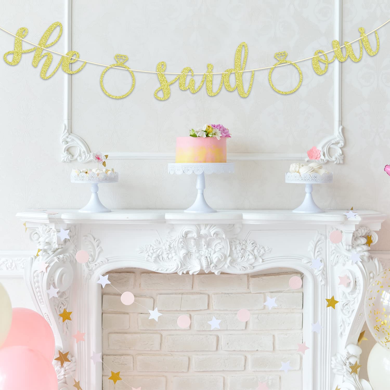 She Said Oui Banner, She Said Yes Banner, Paris Themed Bridal Shower Decor, French Bridal Shower Wedding Party Decorations Gold Glitter