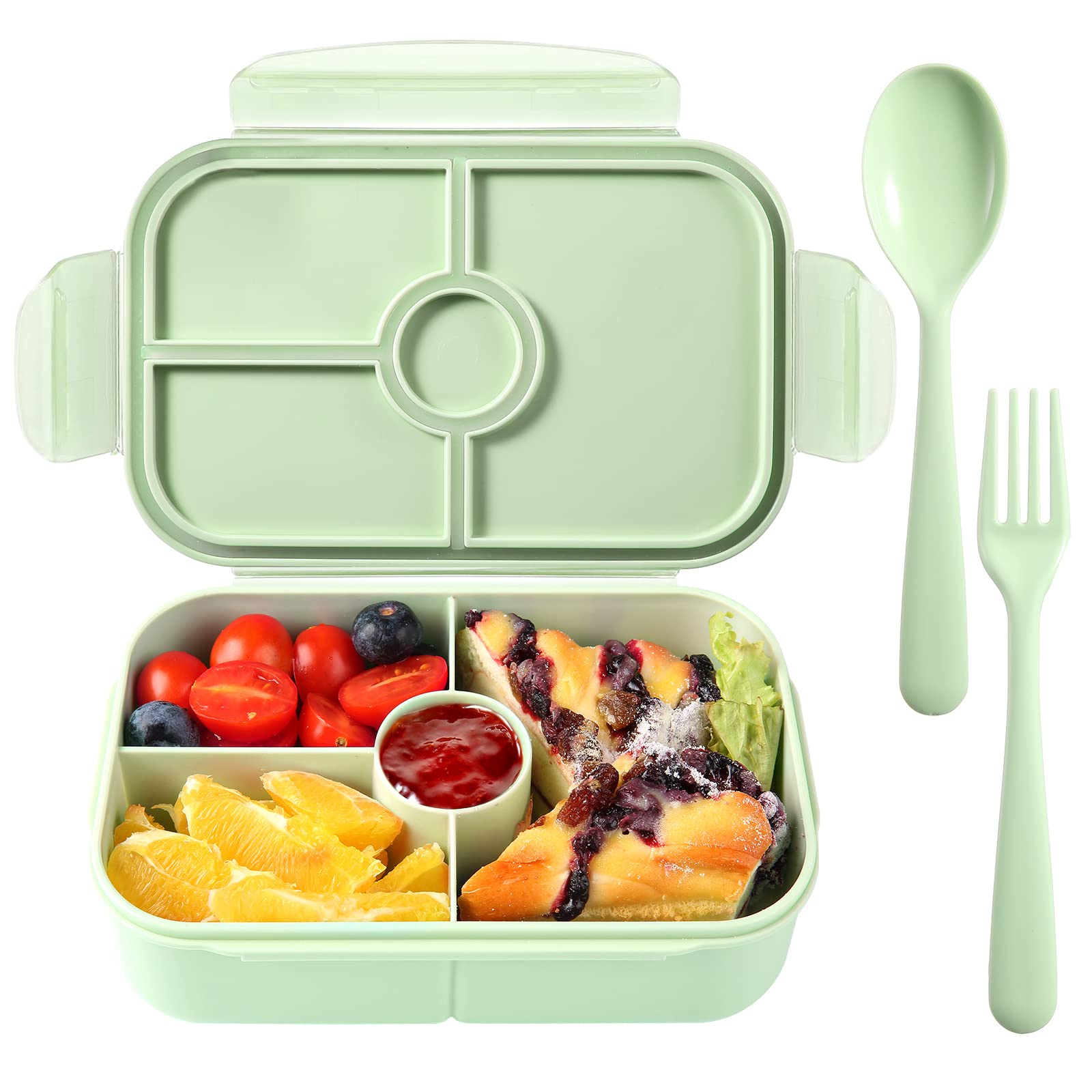 Jeopace Bento Box for Kids, Light Green, Meal Holder, Plastic, 900 ml Capacity, Microwave Safe, Leakproof, Portable, Durable