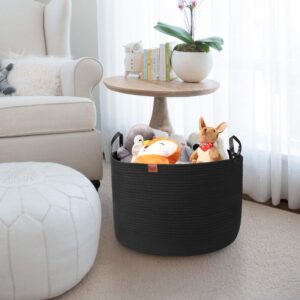 GOCAN Extra Large Storage Laundry Basket 22" X 22"X 14" Cotton Rope Woven Basket for Blanket Basket with Handles for Living Room Toys Storage XXXL (Pure Blk)