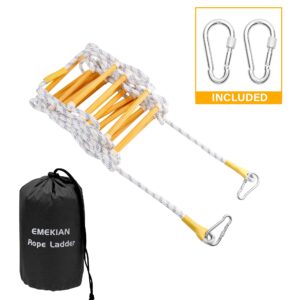 EMEKIAN Emergency Fire Escape Ladder Flame Resistant Safety Extension Rope Ladder with 2 Hooks, 2 Story Homes Reusable Compact Portable External Ladder (2 M / 6.6 FT)