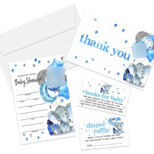 Baby Shower Invitation Set, Fill In Invites Cards, Books For Baby, Diaper Raffle, Thank You, Baby Shower, Each Design 25 Cards & Envelopes (Total 100 Cards) – (bb006-taozhuang)