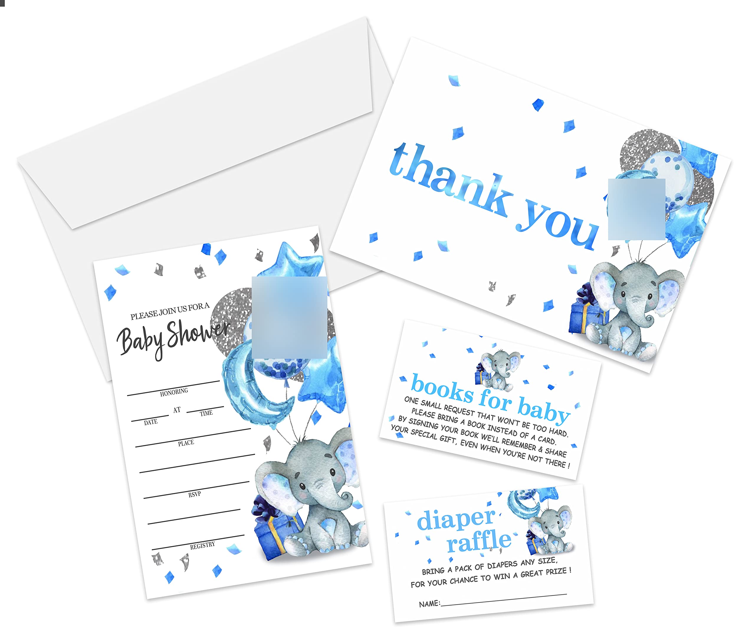 Baby Shower Invitation Set, Fill In Invites Cards, Books For Baby, Diaper Raffle, Thank You, Baby Shower, Each Design 25 Cards & Envelopes (Total 100 Cards) – (bb006-taozhuang)