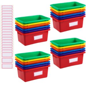 outus 24 pack book bins for classroom plastic cubby bins toy bins for kids storage and organizer containers with 120 pcs self adhesive label for classroom library school office home