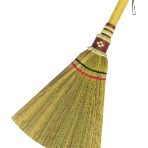 Handmade,Natural Grass Asian, Whisk Broom Thai, Handle Bamboo, Soft Brush Mini with Solid Wood Handle Retro Nature No Static Electricity Sweeping 13in