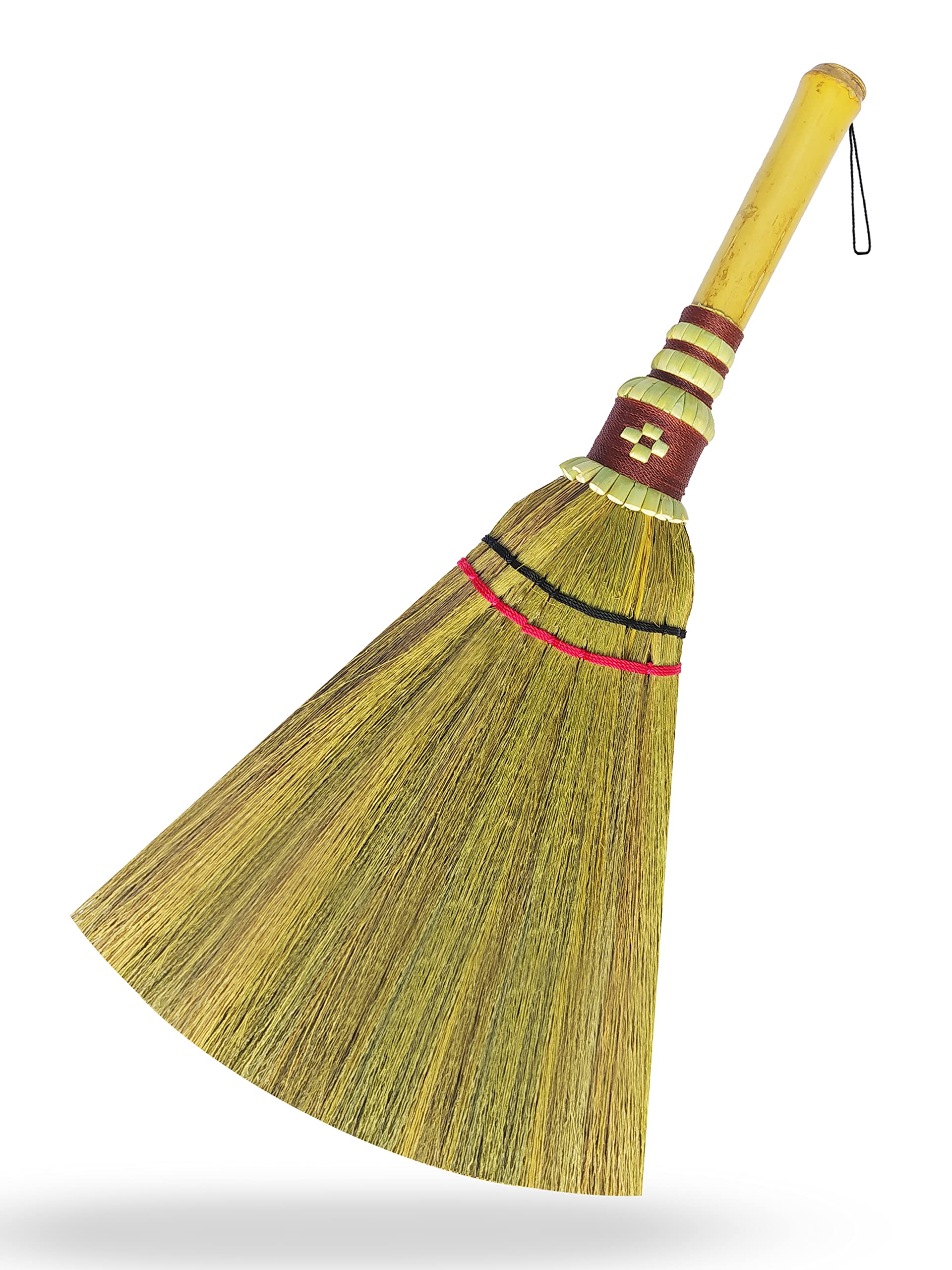 Handmade,Natural Grass Asian, Whisk Broom Thai, Handle Bamboo, Soft Brush Mini with Solid Wood Handle Retro Nature No Static Electricity Sweeping 13in