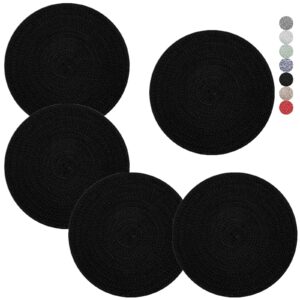 trivets for hot pots and pans 8 inches 5 pcs, trivet for hot dishes, hot pads for kitchen, cotton coasters mat to protect counter, cooking potholder set, home essentials farmhouse decor (black)