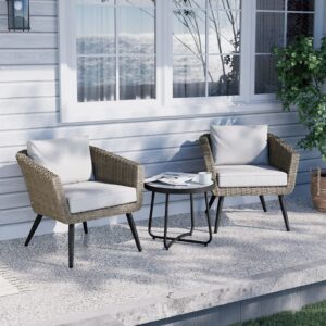 Grand patio 3-Piece Patio Bistro Set with Heavy-Duty Anti-Rust Aluminum Frame Wicker Outdoor Conversation Chairs Sets with Coffee Table for Balcony Yard Gray Cushions