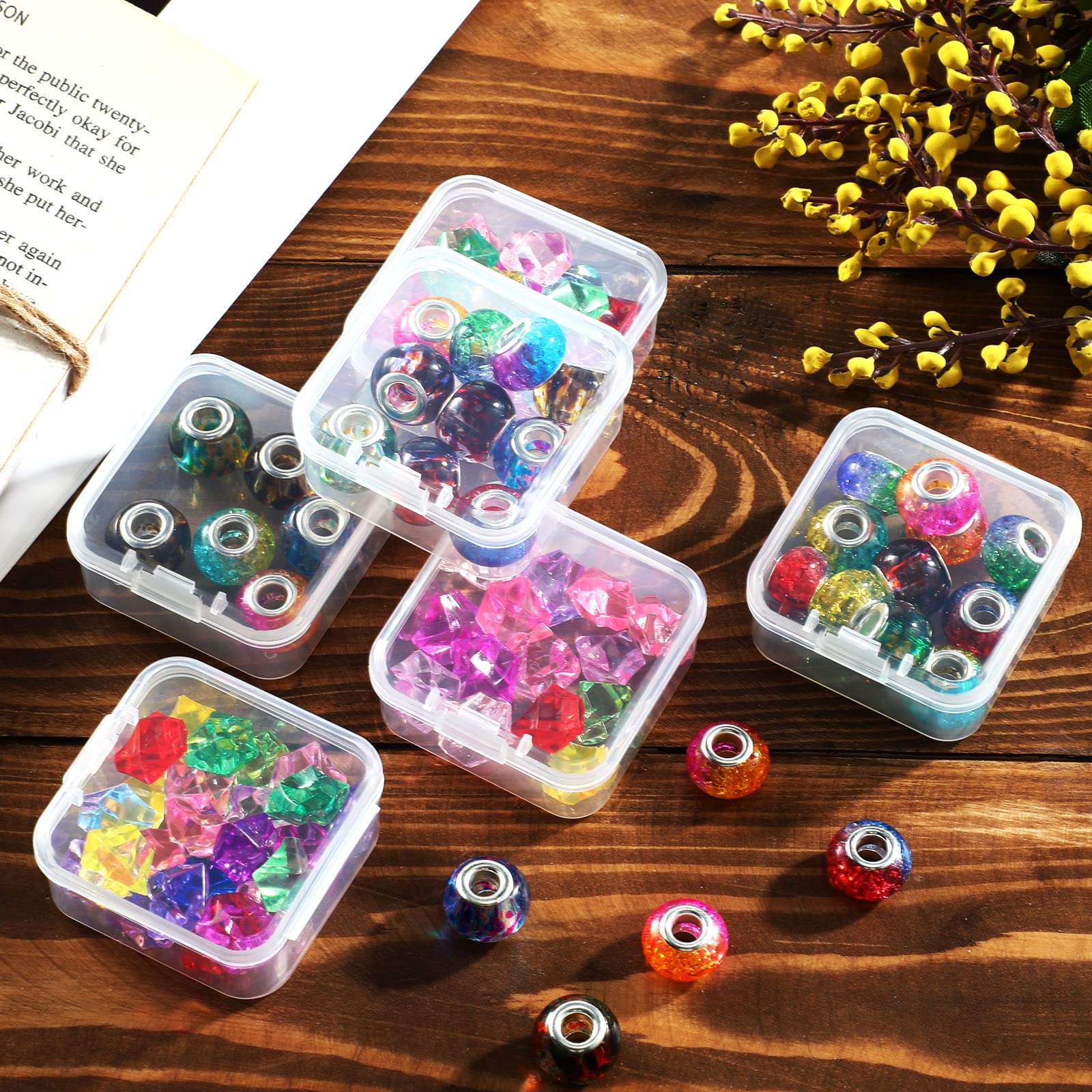 SATINIOR 24 Packs Small Clear Plastic Beads Storage Containers Box with Hinged Lid for Storage of Small Items, Crafts, Jewelry, Hardware (1.7 x 1.7 x 0.8 Inches)