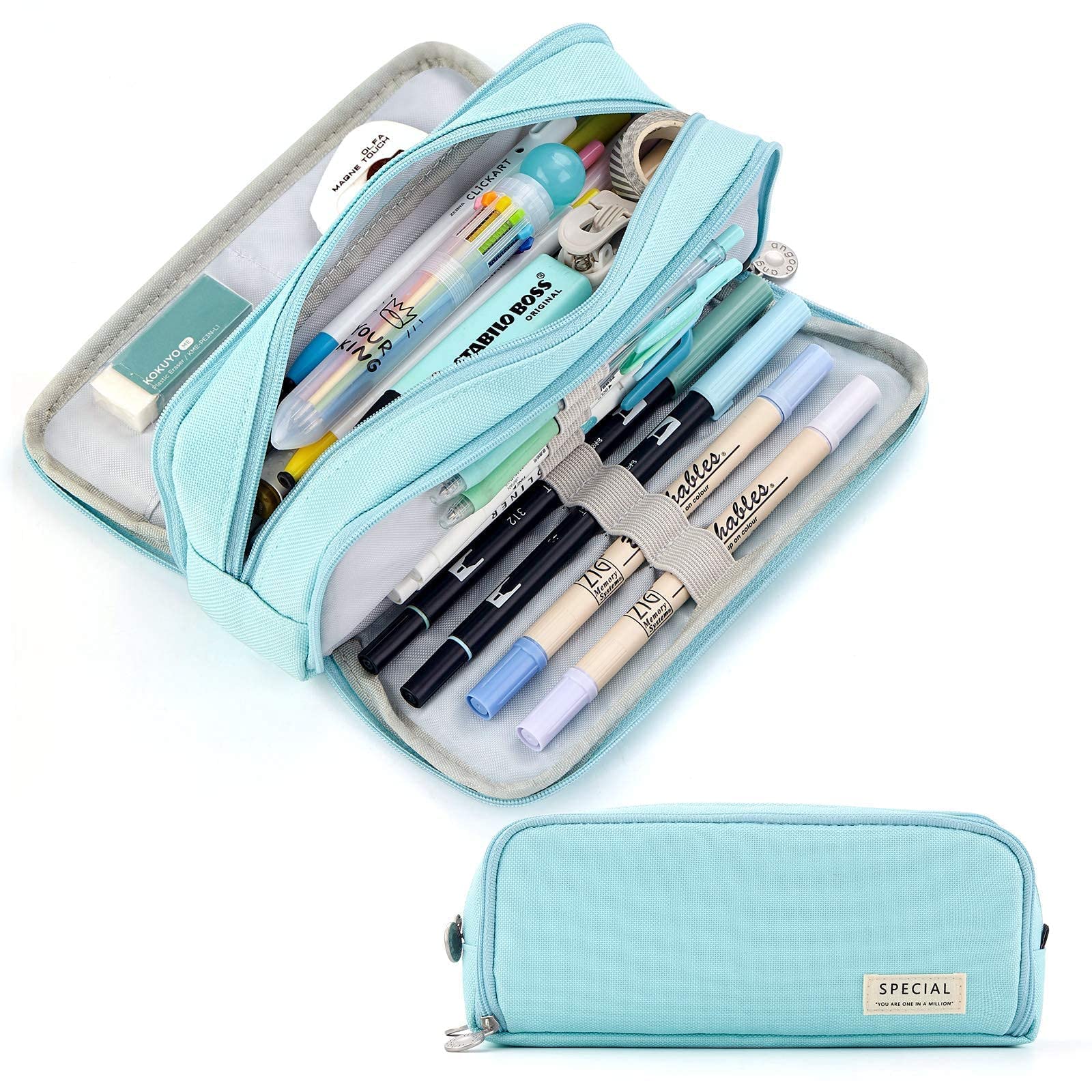 CICIMELON 2 Pencil Case Large Capacity Pen Pouch 3 Compartment Pen Bag for School Teen Girl Boy Men Women