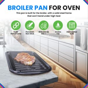 Broiler Pan for Oven Nonstick Porcelain Coated - 16.75” x 12.75” Whirlpool 4396923 Replacement Broiling Pan for Oven With Rack for High-Temperatures - Oven Broiler Pan Heats Evenly and Drains Fat