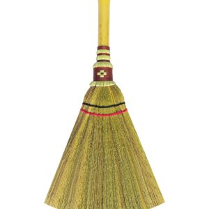 Handmade,Natural Grass Asian, Whisk Broom Thai, Handle Bamboo, Soft Brush Mini with Solid Wood Handle Retro Nature No Static Electricity Sweeping 13in