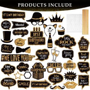 36 Pcs Birthday Photo Booth Props Kit 40th- 50th-60th Happy Birthday Wedding Party Favors Supplies Bday Party Decor Photobooth Funny Cute Holiday Birthday Party Supplies(Gold and Black)