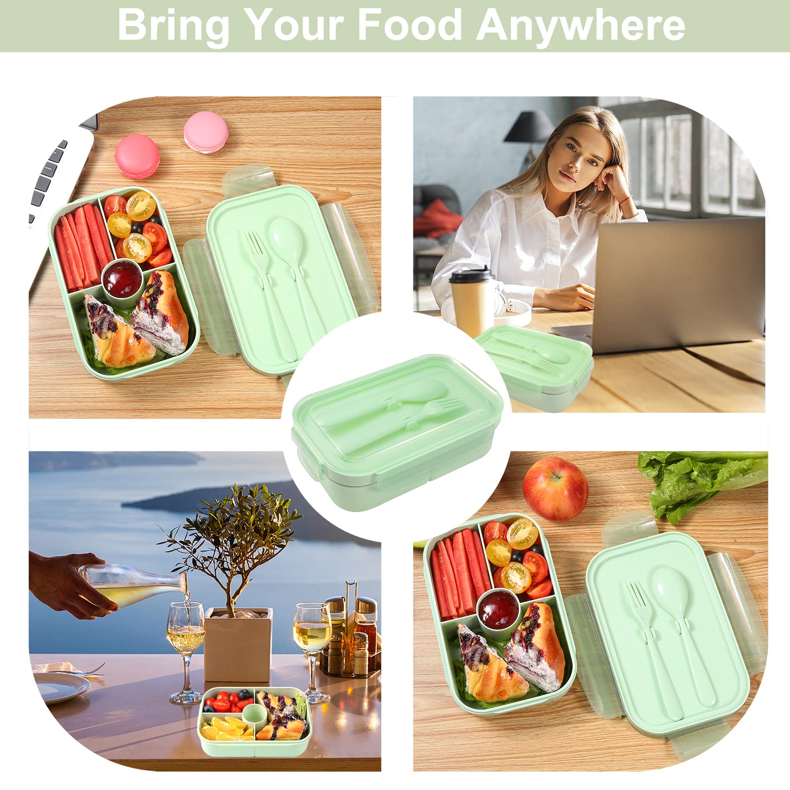 Jeopace Bento Box for Kids, Light Green, Meal Holder, Plastic, 900 ml Capacity, Microwave Safe, Leakproof, Portable, Durable