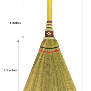 Handmade,Natural Grass Asian, Whisk Broom Thai, Handle Bamboo, Soft Brush Mini with Solid Wood Handle Retro Nature No Static Electricity Sweeping 13in