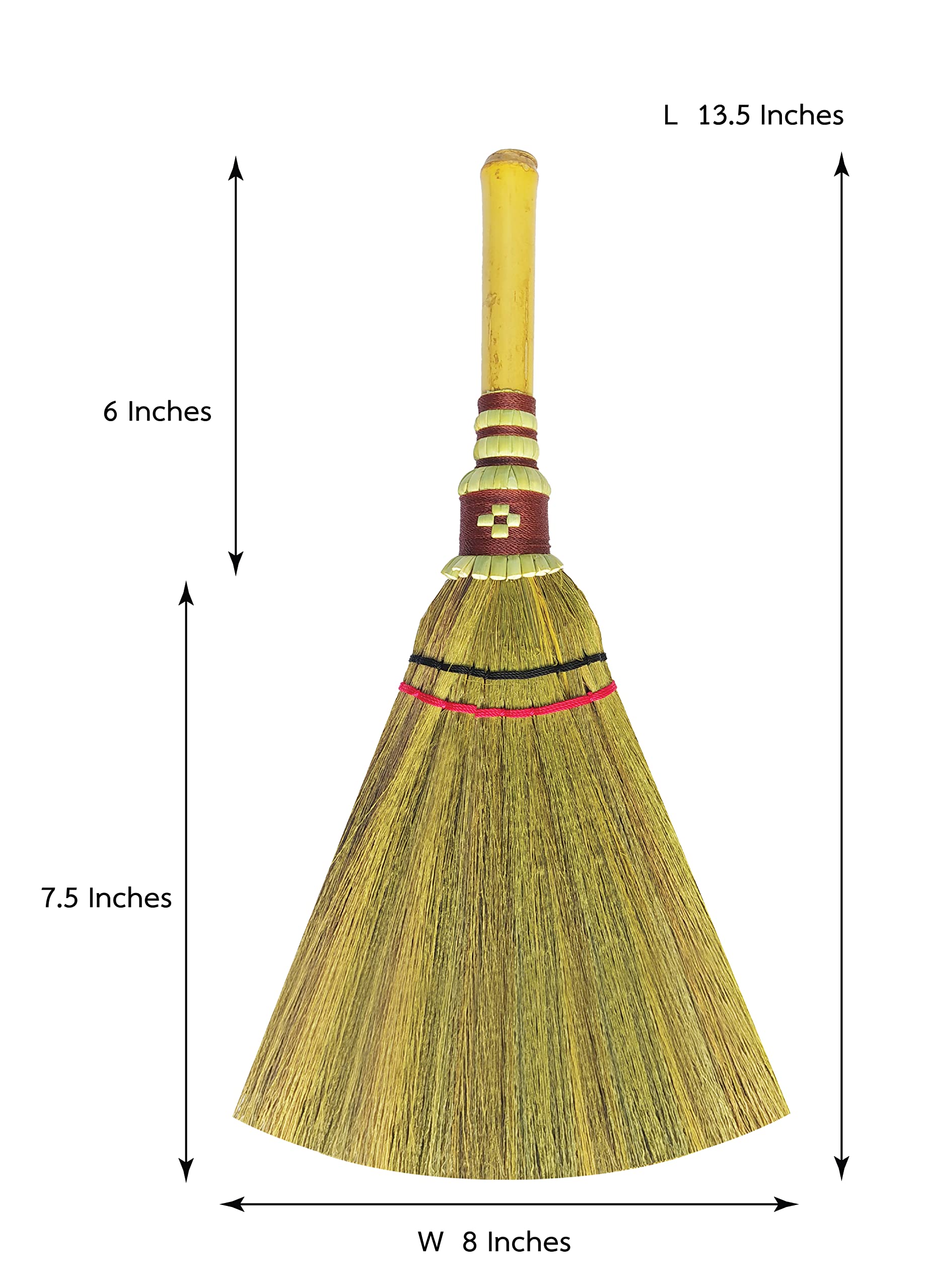 Handmade,Natural Grass Asian, Whisk Broom Thai, Handle Bamboo, Soft Brush Mini with Solid Wood Handle Retro Nature No Static Electricity Sweeping 13in