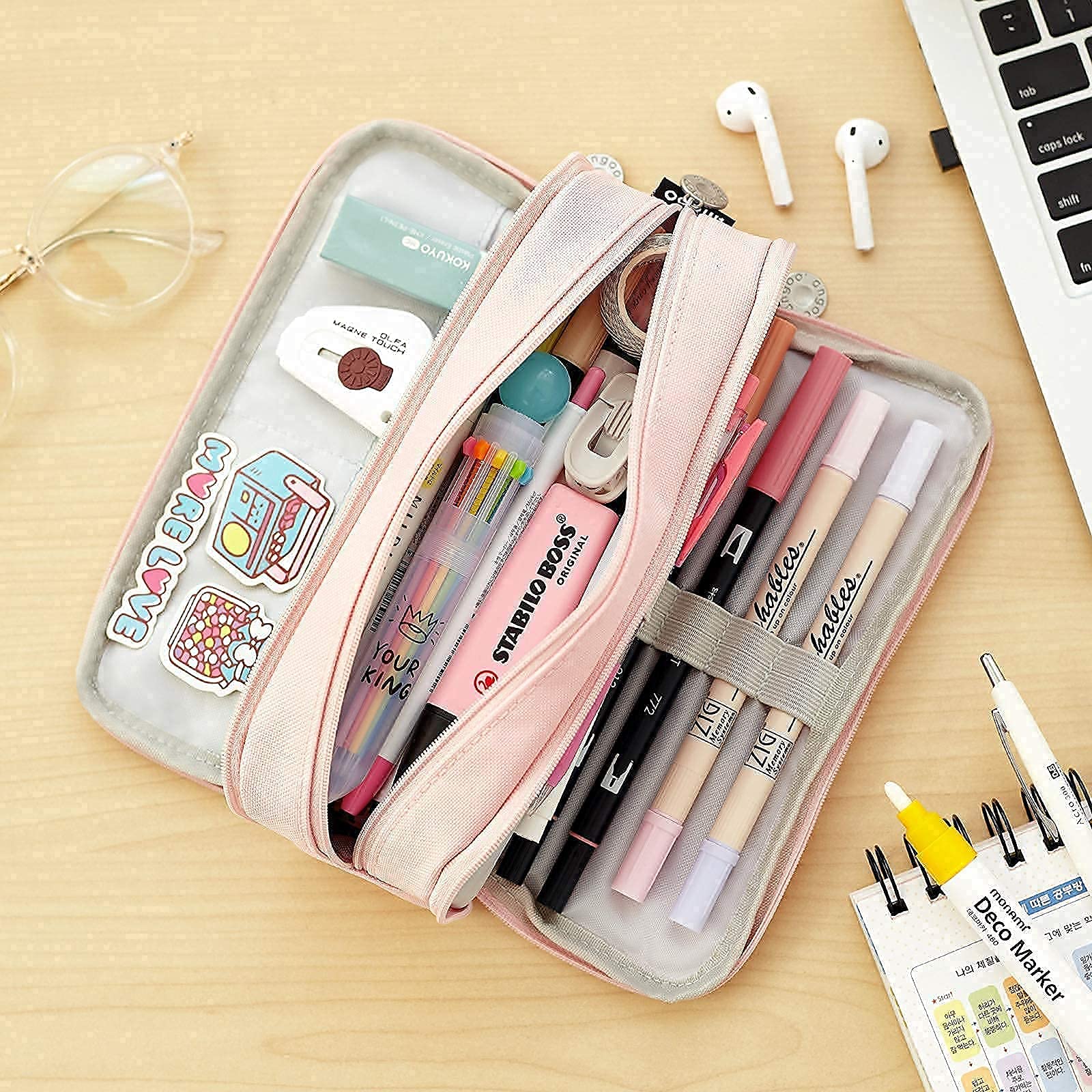 CICIMELON 2 Pencil Case Large Capacity Pen Pouch 3 Compartment Pen Bag for School Teen Girl Boy Men Women