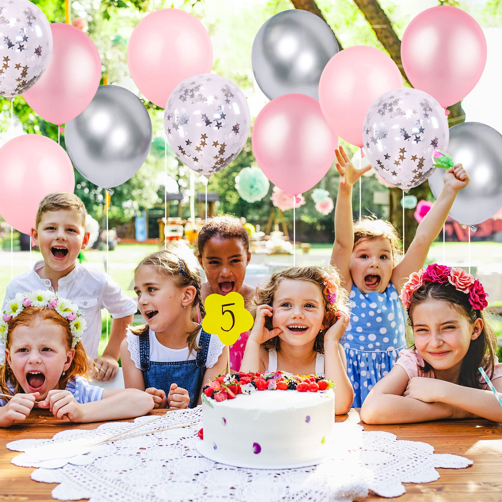 Pink and Silver Balloons 60pack, 5" 12" Silver Balloon and Light Pink Balloon for Birthday Retirement Bridal Shower Congrats Graduation Wedding Anniversary Suplies