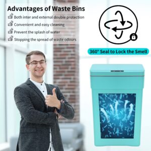 BLKMTY 13 Gallon Trash Can with Lid, Blue, Polypropylene, 13.0 Gallons, Touchless Trash Can, Automatic Garbage Bin, No Odor, Healthy Life