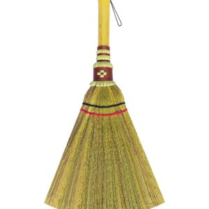 Handmade,Natural Grass Asian, Whisk Broom Thai, Handle Bamboo, Soft Brush Mini with Solid Wood Handle Retro Nature No Static Electricity Sweeping 13in