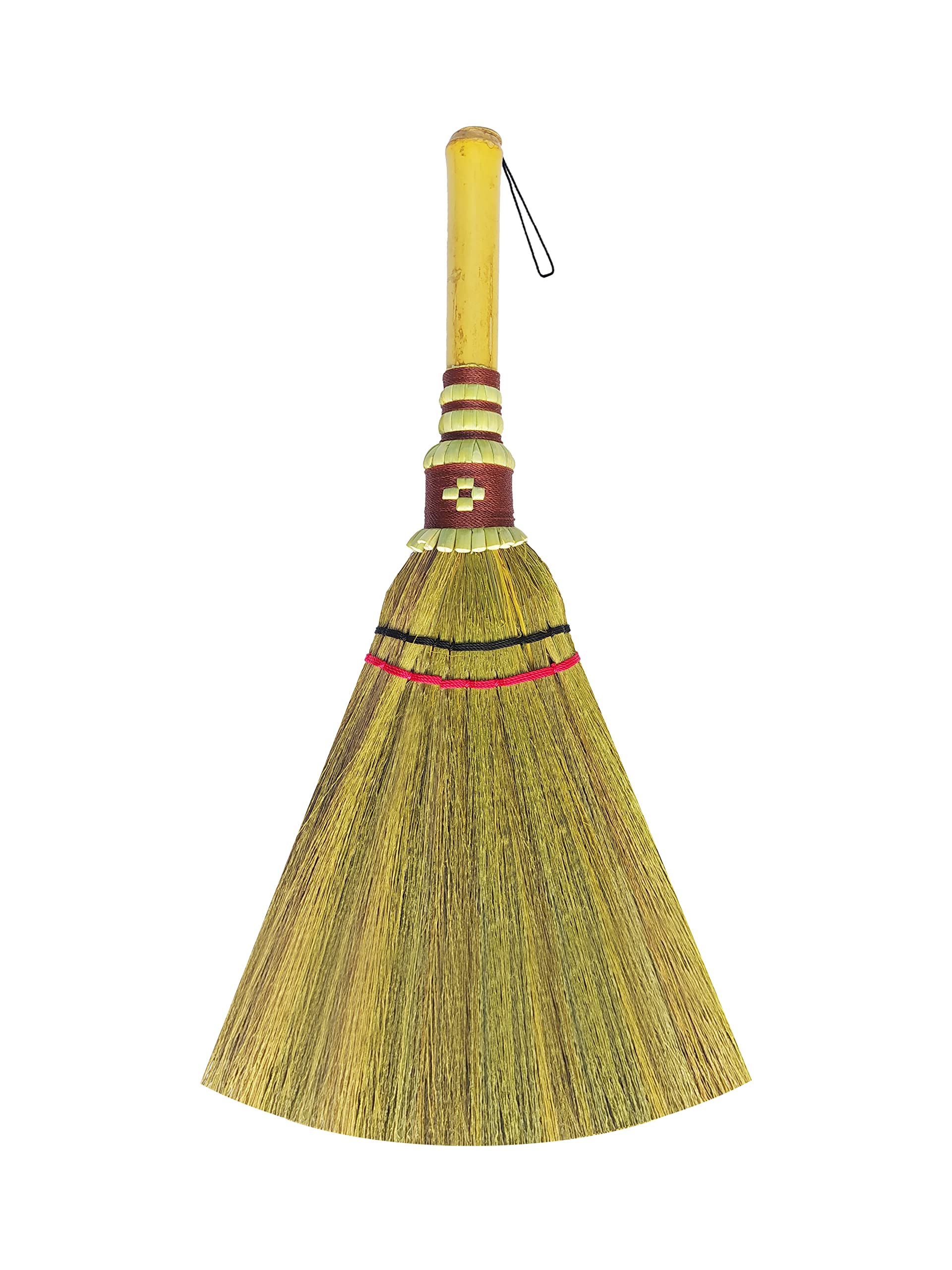 Handmade,Natural Grass Asian, Whisk Broom Thai, Handle Bamboo, Soft Brush Mini with Solid Wood Handle Retro Nature No Static Electricity Sweeping 13in