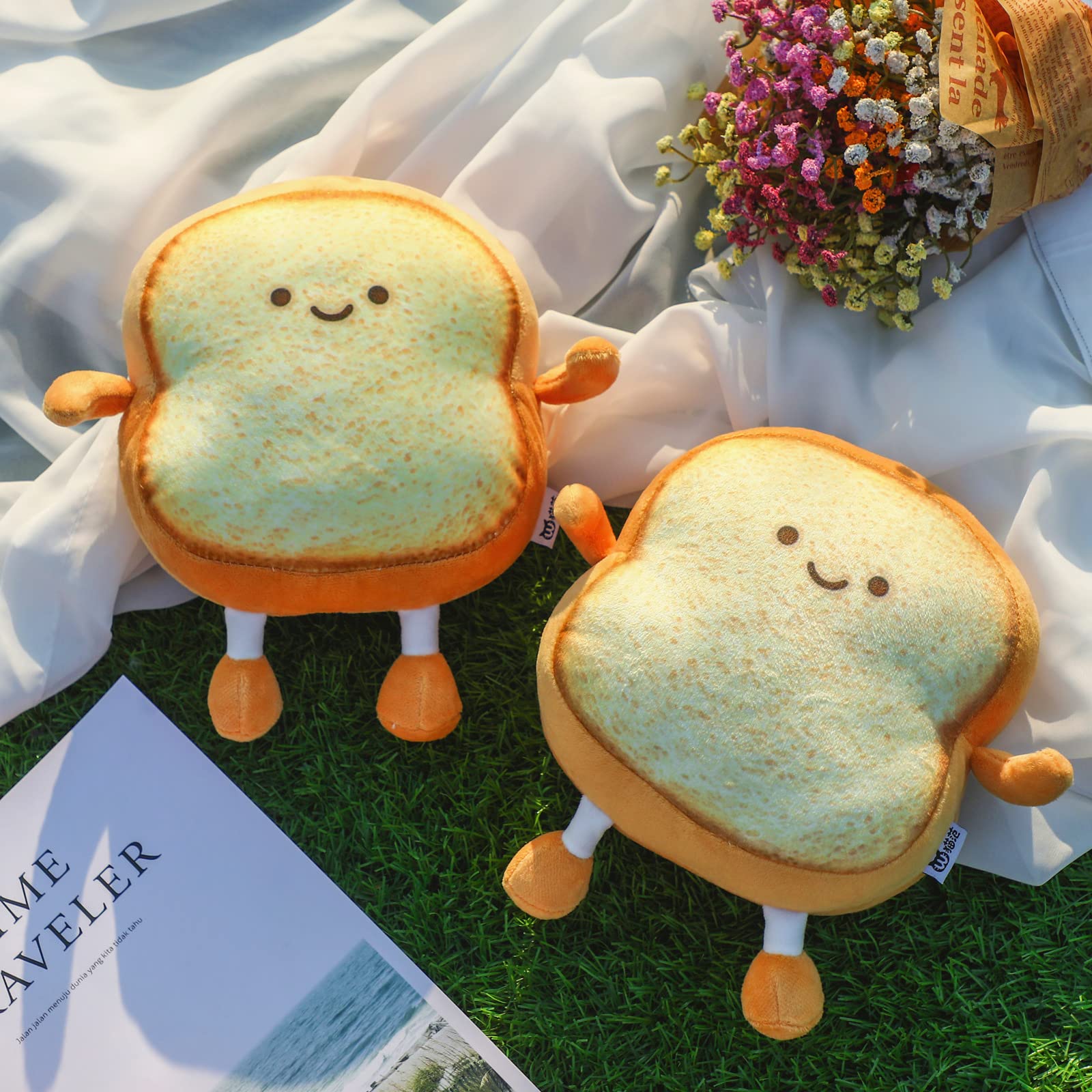 Yookeer 3 Pcs Funny Bread Pillow Toast Plush Stuffed Pillow 2 Size Cute Toast Sliced Cushion Kawaii Food Plushies Gifts for Kids Birthday Thanksgiving Christmas Decoration