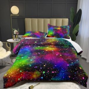 bodhi rainbow galaxy comforter set twin size for children teens boys girls kids galaxy bedding set colorful night sky stars comforter set 2 pieces with 1 pillowcases quilt set #4007