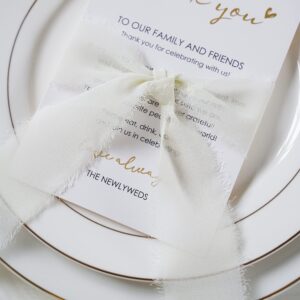 HUIHUANG Wedding Thank You Place Setting Cards with Ivory Chiffon Ribbon, for Weddings Favors, Receptions, Parties, Events and Celebrations-Pack of 50, 4 x 6 inch, Add to Your Table Centerpieces