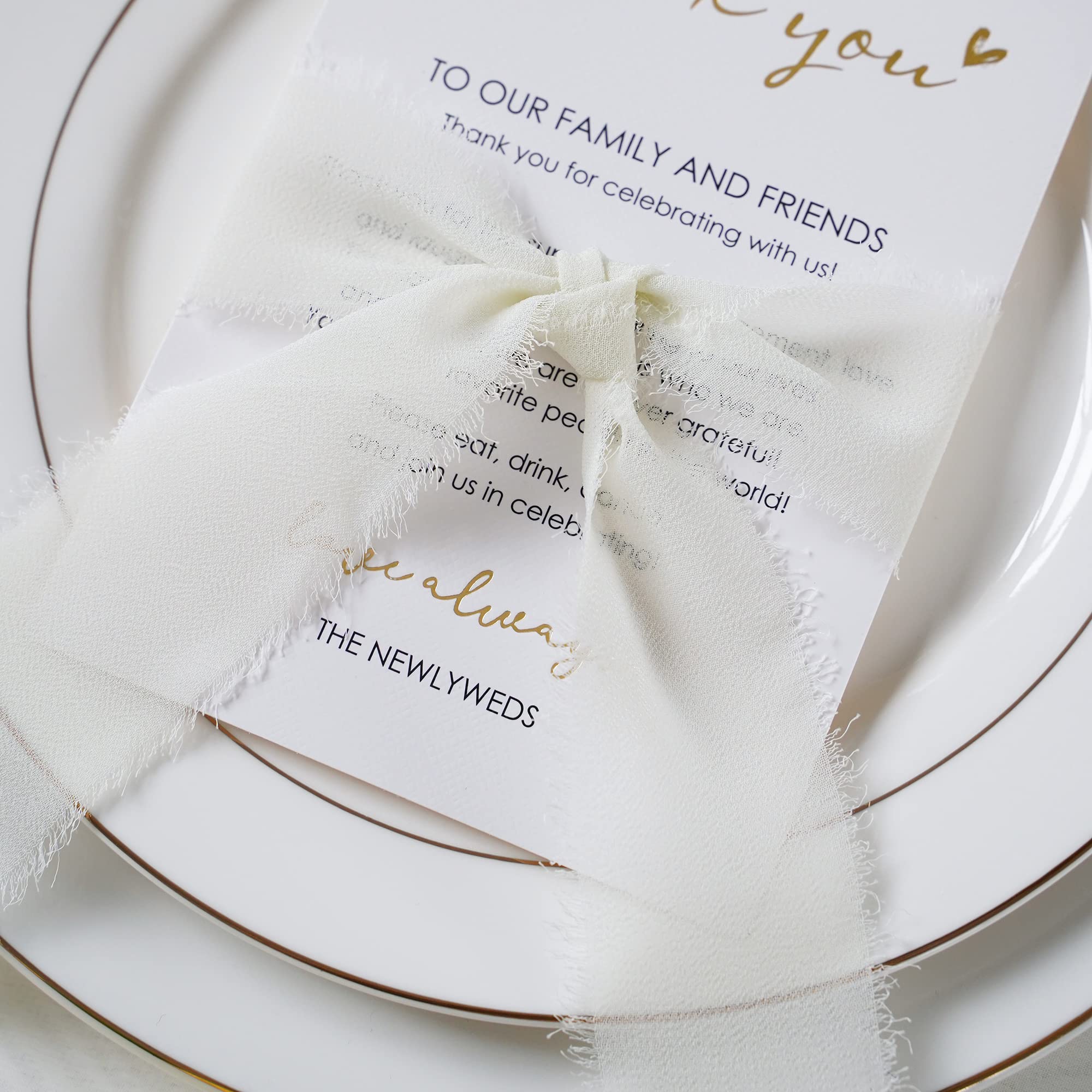 HUIHUANG Wedding Thank You Place Setting Cards with Ivory Chiffon Ribbon, for Weddings Favors, Receptions, Parties, Events and Celebrations-Pack of 50, 4 x 6 inch, Add to Your Table Centerpieces