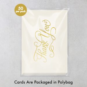 Designer Greetings Bulk Blank Thank You Cards for Any Occasion, Gold Foil Embossed Script (50 Foil-Embossed Thank-You Notes and Envelopes), White, (000-06919-001)