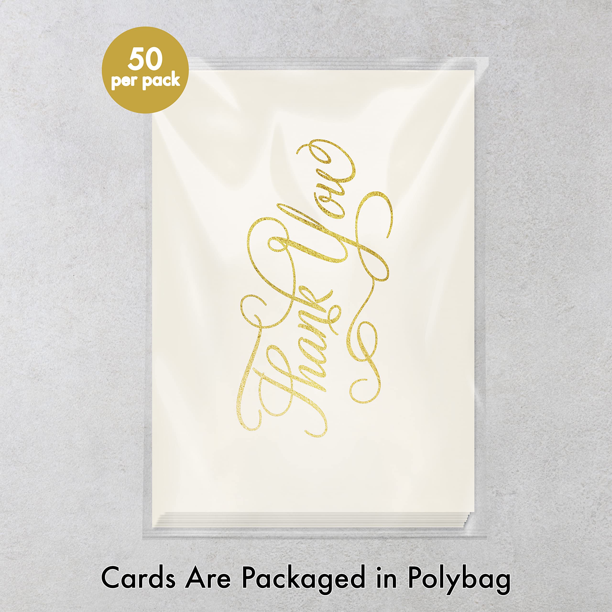 Designer Greetings Bulk Blank Thank You Cards for Any Occasion, Gold Foil Embossed Script (50 Foil-Embossed Thank-You Notes and Envelopes), White, (000-06919-001)