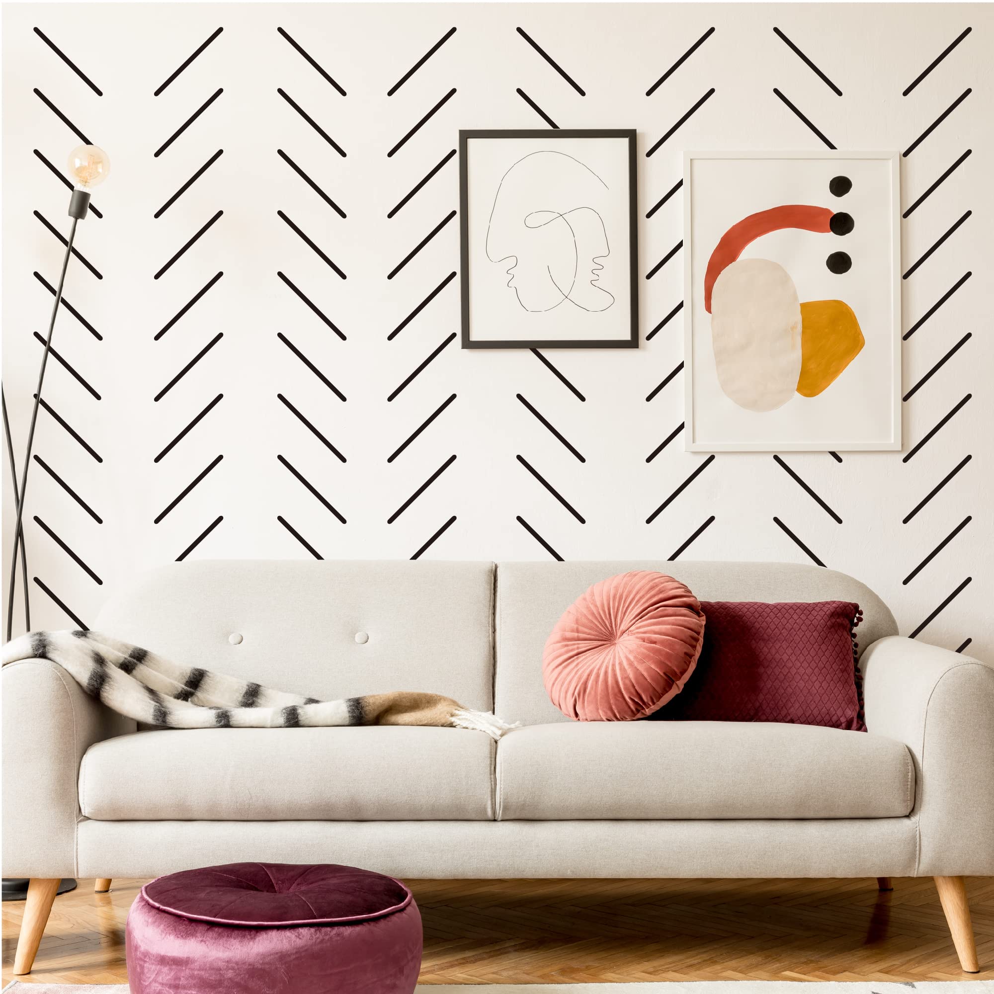 A Room with Black Line Vinyl Wall Decals, Peel and Stick Modern Boho Stickers, 300 Stripes with a Reference Template for Sticking