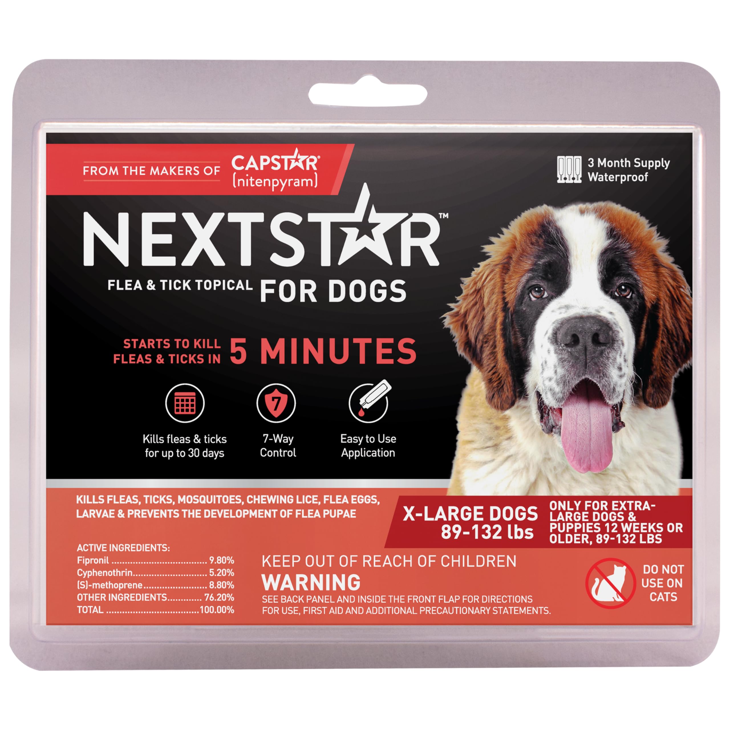 NEXTSTAR Flea And Tick Prevention For Dogs, Repellent, Treatment, and Control, Fast Acting Waterproof Topical Drops for Small, Medium and Large Dog and Puppies, 3 Monthly Doses