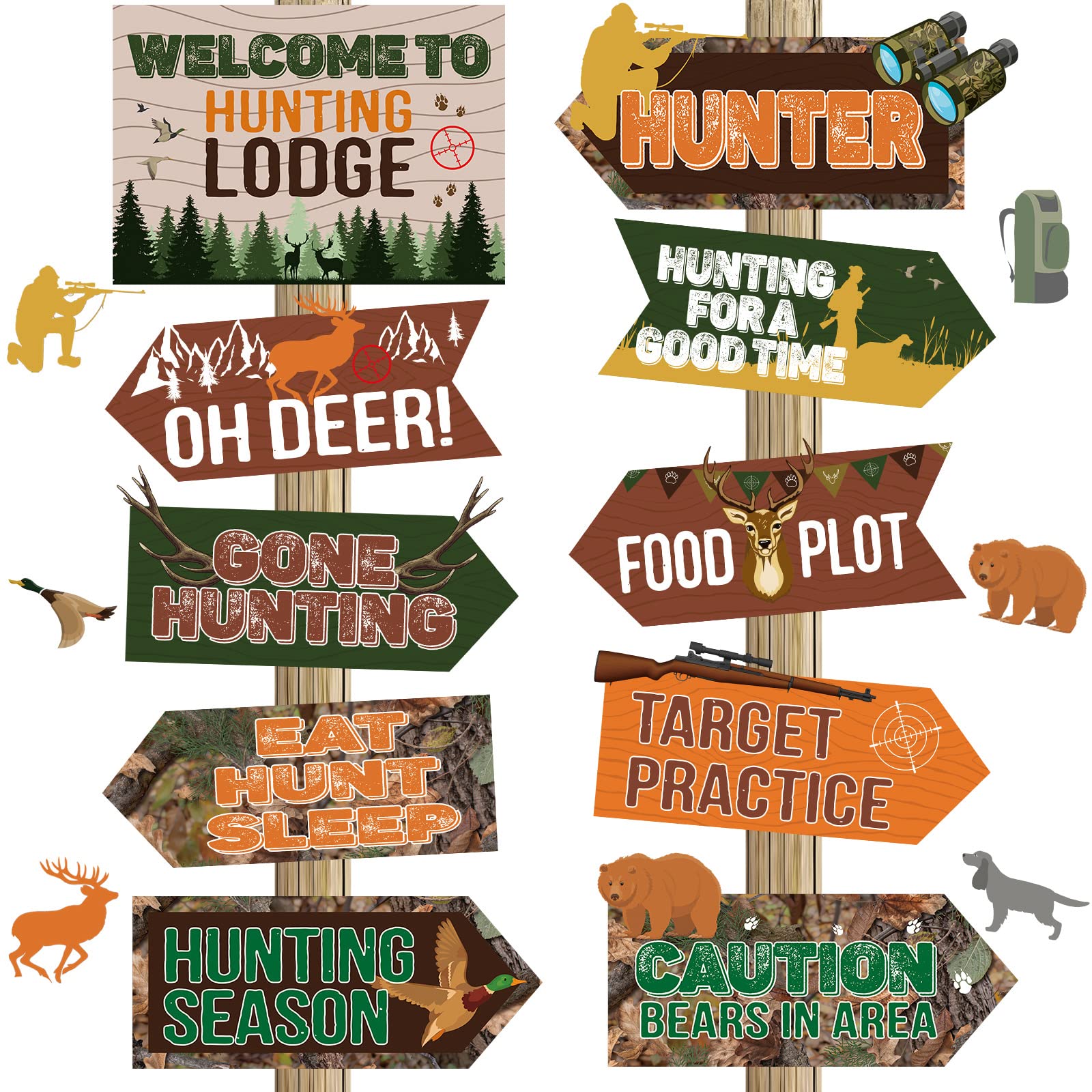 20 Pieces Hunting Party Sign Gone Hunting Party Themed Directional Sign Deer Hunting Camo Cutouts Welcome Yard Sign for Birthday Party Supplies Photo Props Backdrop Decoration