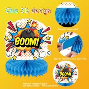 Set of 10 Hero Themed Party Decoration hero Honeycomb Centerpieces Hero Action Sign Table Centerpiece Fun Hero Theme Party Table Topper Decor for Happy Birthday Baby Shower Party Supplies Favor