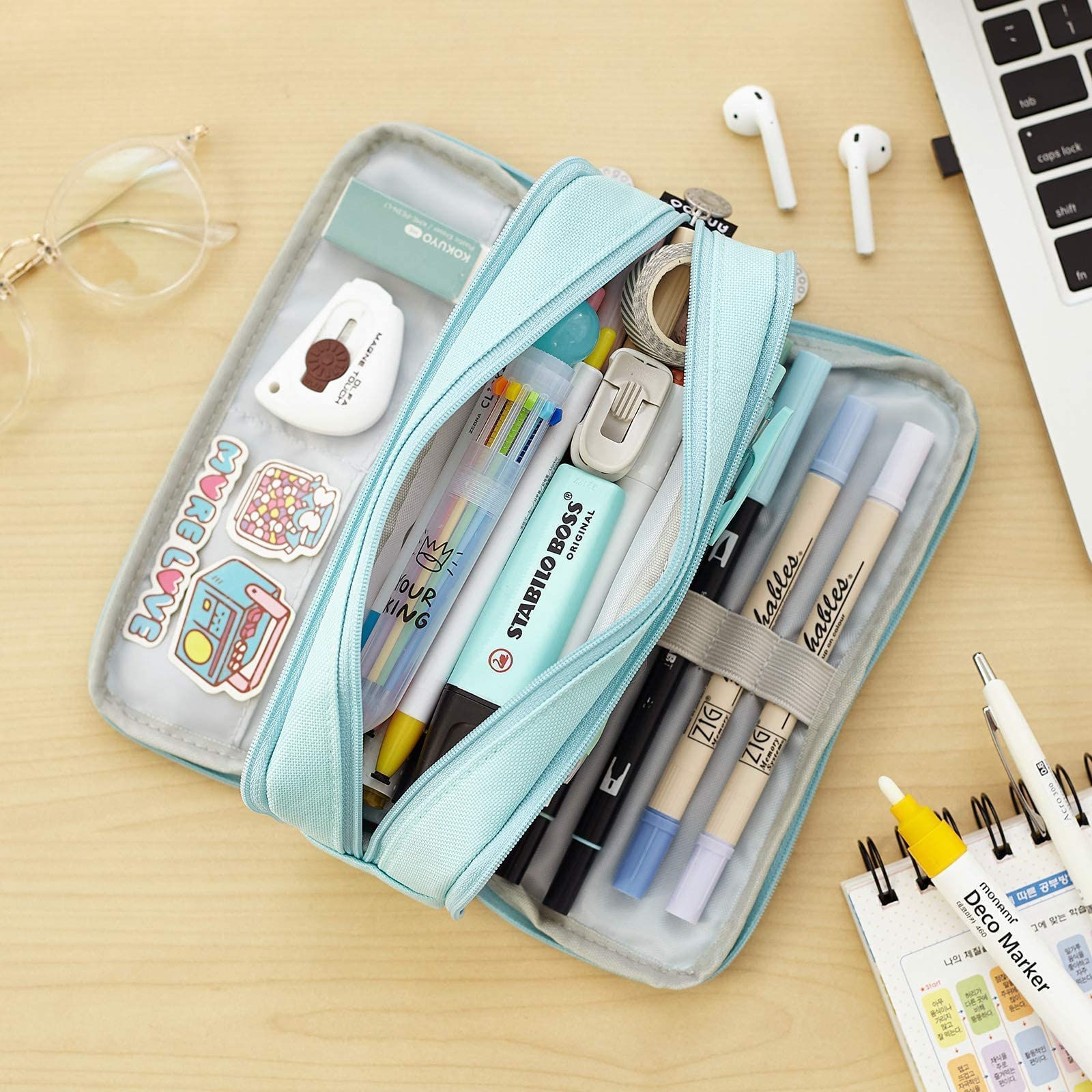 CICIMELON 2 Pencil Case Large Capacity Pen Pouch 3 Compartment Pen Bag for School Teen Girl Boy Men Women