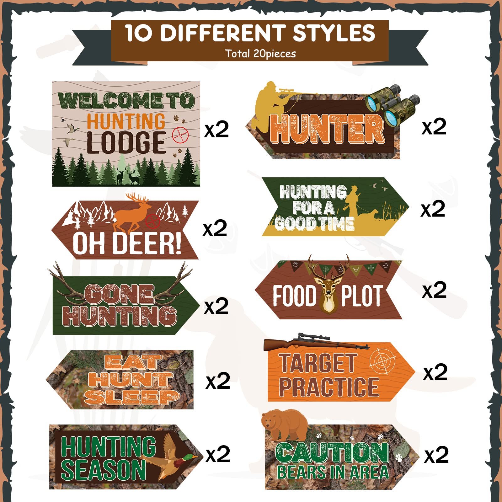 20 Pieces Hunting Party Sign Gone Hunting Party Themed Directional Sign Deer Hunting Camo Cutouts Welcome Yard Sign for Birthday Party Supplies Photo Props Backdrop Decoration