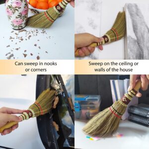 Handmade,Natural Grass Asian, Whisk Broom Thai, Handle Bamboo, Soft Brush Mini with Solid Wood Handle Retro Nature No Static Electricity Sweeping 13in