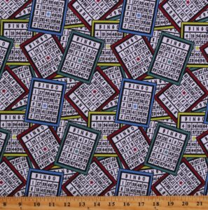 fields cotton bingo balls games cards academic white cotton fabric print by the yard (d675.45),44 inches