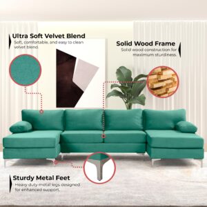 Casa AndreaMilano Modern Large Velvet Fabric U-Shape Sectional Sofa, Double Extra Wide Chaise Lounge Couch