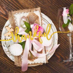 ANOTION Thanksgiving Table Decor, 12 Thanksgiving Cutlery Holder 12 Thankful Grateful Blessed Words Cutout Card Decor Glitter Table Place Card for Thanksgiving Turkey Utensil Décor