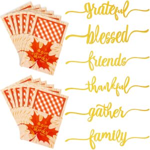 anotion thanksgiving table decor, 12 thanksgiving cutlery holder 12 thankful grateful blessed words cutout card decor glitter table place card for thanksgiving turkey utensil décor