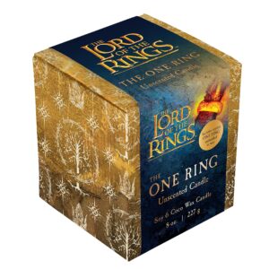 The Lord of the Rings Glass Candle, 8oz - Ring of Power Replica Reveals When Wax is Burned, Unscented - Gift for LOTR Fans