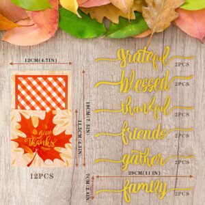 ANOTION Thanksgiving Table Decor, 12 Thanksgiving Cutlery Holder 12 Thankful Grateful Blessed Words Cutout Card Decor Glitter Table Place Card for Thanksgiving Turkey Utensil Décor