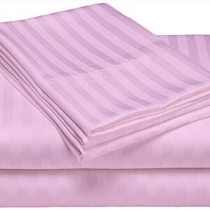 Lasin Bedding, Luxury Super Soft 100% Cotton Duvet Cover Pillowcases Fitted Sheet Set, Stripe, Queen, Pink