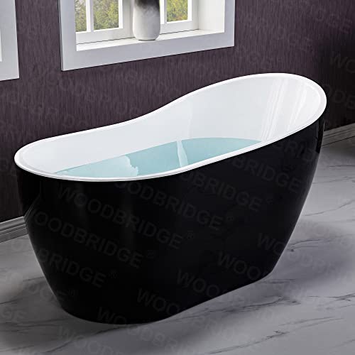 WOODBRIDGE 54" Acrylic Freestanding Bathtub Contemporary Soaking Black Tub with Matte Black Overflow and Drain，BTA1807-BN