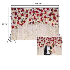 Red White Roses Flowers Wall Photography Backdrop,Yeele 10x6.5ft Wedding Shower Photo Background,Anniversary Bridal Shower Wedding Reception Birthday Party Dessert Table Decorations Banner Shoot Props